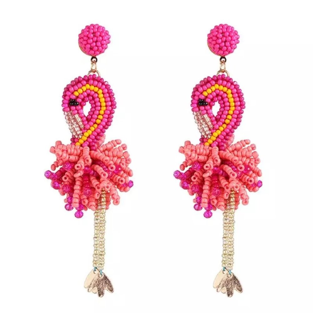 FLAMINGO DROP EARRINGS - Picture 1 of 2